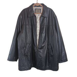 South Wind Leather Jacket Men’s 3X Black Quilted Lining Vtg Pockets Zip Coat